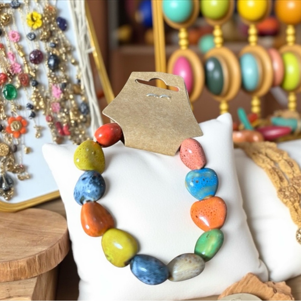 Women’s Boho Colorful Stone Bead Bracelet with multicolored